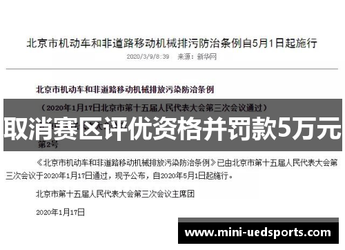 取消赛区评优资格并罚款5万元